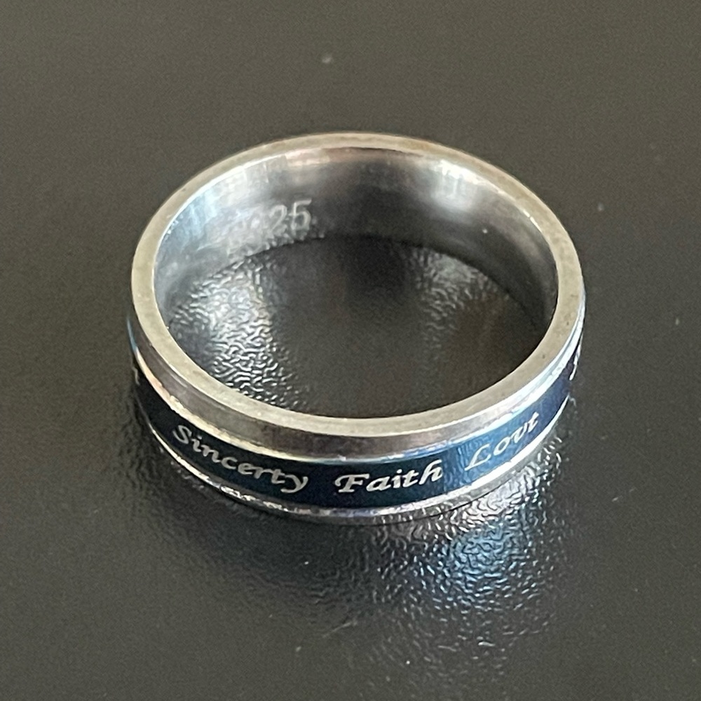 Blue & silver sincerity faith love ring size 8